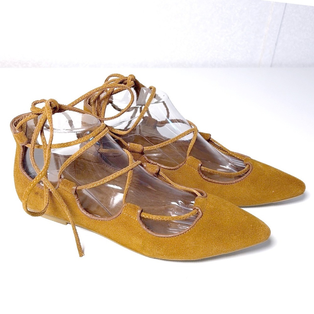 gap gladiator lace-up western boho ballet flats brown suede pointed toe 7.5 - Picture 2 of 8